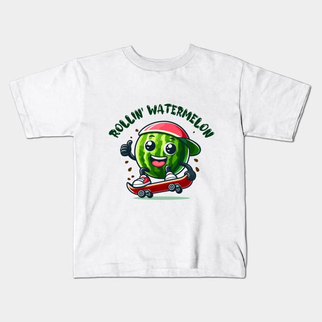 Rollin' Watermelon: Skateboarding Sweetness Kids T-Shirt by SimplyIdeas